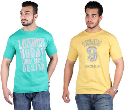 

Shineway Printed Men's Round Neck Multicolor T-Shirt(Pack of 2, Green;yellow