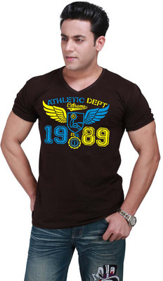 

Inkovy Graphic Print Men' V-neck Brown T-Shirt