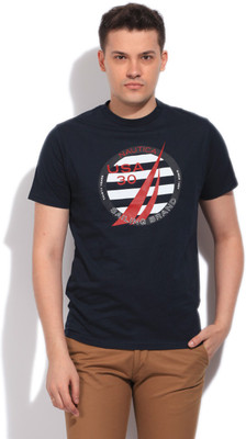 

Nautica Printed Men's Round Neck Dark Blue T-Shirt, Navy