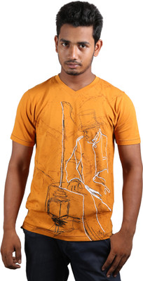 

Spur Printed Men' V-neck Yellow T-Shirt, Mustard