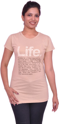 

Jevaraz Printed Women' Round Neck Brown T-Shirt