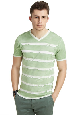 

Breakbounce Striped Men's V-neck Green T-Shirt, Lawn green