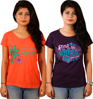 

Tryd Printed Women' Round Neck Multicolor T-Shirt(Pack of 2