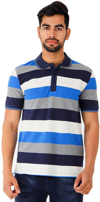 

Puma Striped Men' Polo Neck White, Blue T-Shirt, Str blue-peacoat-li gr htr