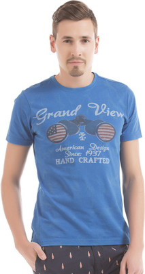 Izod Printed Men's Round Neck Blue T-Shirt, Me. blue