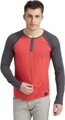 

Breakbounce Solid Men's Henley Red T-Shirt, Caramine red