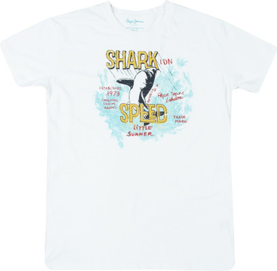 

Pepe Jeans Boys Printed Cotton T Shirt(White, Pack of 1, Ecru
