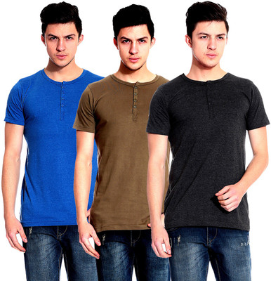 

Lemon & Vodka Solid Men' Henley Multicolor T-Shirt(Pack of 3, Green