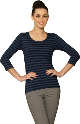 

Miss Chase Striped Women' Round Neck Dark Blue T-Shirt, Blue stripe
