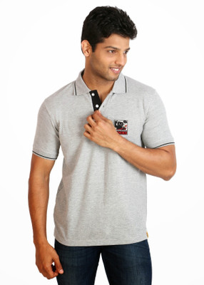 

Campus Sutra Solid Men Polo Neck Grey T-Shirt