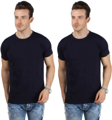

SayItLoud Solid Men's Round Neck Blue T-Shirt(Pack of 2, Navy blue