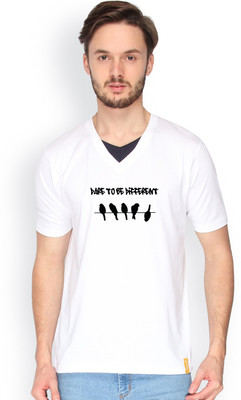 

Campus Sutra Solid Men V-neck White T-Shirt