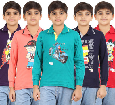 

Meril Boys Solid T Shirt(Multicolor, Pack of 5, Dark blue green orange purple red