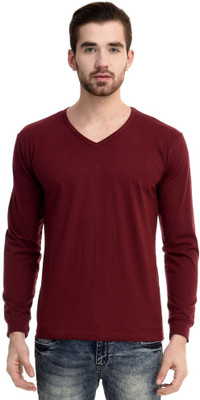 

Mi Moda Solid Men' V-neck Maroon T-Shirt