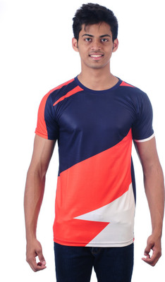 

DDI Self Design Men's Round Neck Multicolor T-Shirt, Blue;orange;white