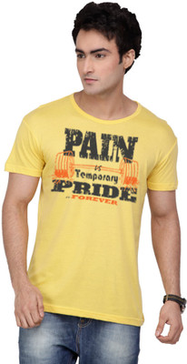 

Inkovy Graphic Print Men's Round Neck Yellow T-Shirt