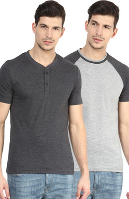 

Yellow Submarine Solid Men's Henley Black, Grey T-Shirt(Pack of 2)