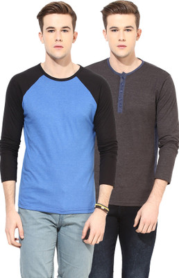 

Yellow Submarine Solid Men's Round Neck Grey, Blue T-Shirt(Pack of 2), Charcoal/blue