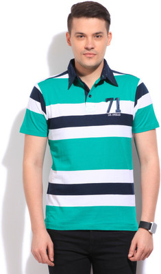 

Flippd Striped Men's Polo Neck White, Dark Blue, Green T-Shirt, Turquoise/white