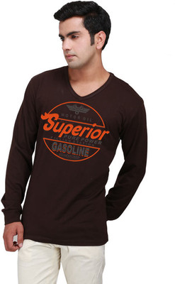 

Inkovy Graphic Print Men' V-neck Brown T-Shirt