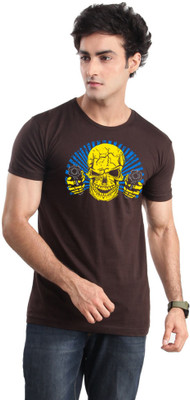 

Inkovy Graphic Print Men's Round Neck Brown T-Shirt