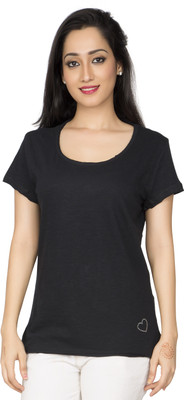

Hoodz Solid Women's Round Neck Black T-Shirt