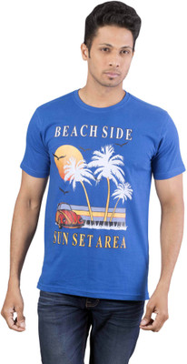 

Oviyon Printed Men' Round Neck Blue T-Shirt