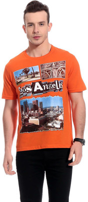

TAB91 Printed Men's Round Neck Orange T-Shirt