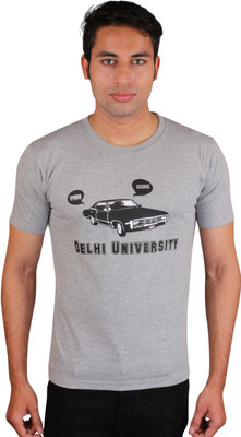 

White Kalia Printed Men' Round Neck Grey T-Shirt