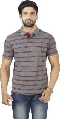 

Petroficio Striped Men's Polo Neck Grey T-Shirt, Grey melange