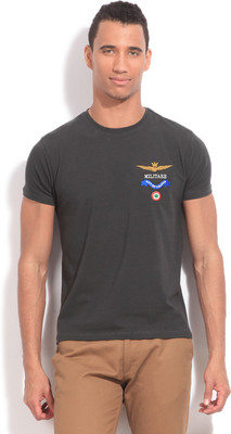 Flippd Solid Men's Round Neck Grey T-Shirt, Dark grey