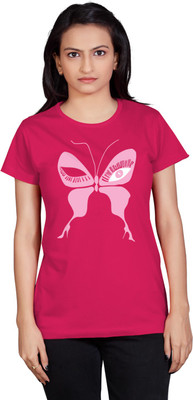 

Tantra Graphic Print Women's Round Neck Pink T-Shirt, Fuschia