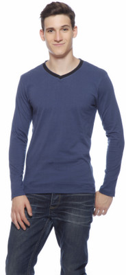 

Gritstones Solid Men's V-neck Blue T-Shirt
