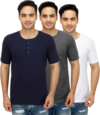 

Sanvi Traders Solid Men Henley Multicolor T-Shirt(Pack of 3