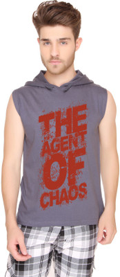 

SayItLoud Printed Men' Hooded Grey T-Shirt, Dark grey