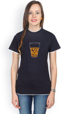 

Campus Sutra Printed Women' Round Neck Dark Blue T-Shirt