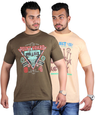 

Shineway Graphic Print Men's Round Neck Multicolor T-Shirt(Pack of 2, Bawa color;coffee