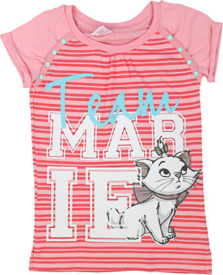 

Disney Girls Printed, Striped T Shirt(Pink