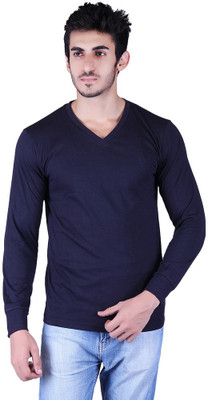 

Vivid Bharti Solid Men's V-neck Dark Blue T-Shirt, Navy