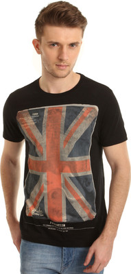 

Flying Machine Graphic Print Men' Round Neck Black T-Shirt