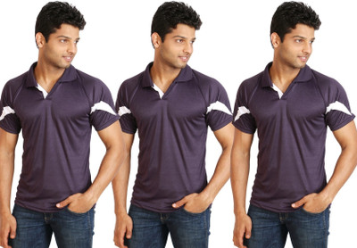 

Campus Sutra Solid Men Polo Neck Purple T-Shirt(Pack of 3