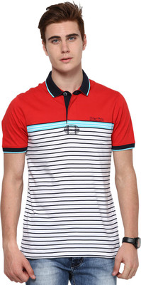 

Mudo Striped Men's Mandarin Collar Red T-Shirt