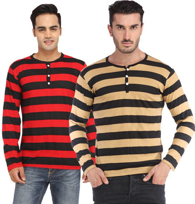 

Leana Striped Men's Fashion Neck Multicolor T-Shirt(Pack of 2, Multi - text