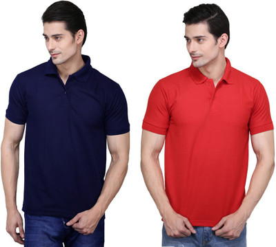 

Ilbies Solid Men's Polo Neck Multicolor T-Shirt(Pack of 2, Dark blue - red