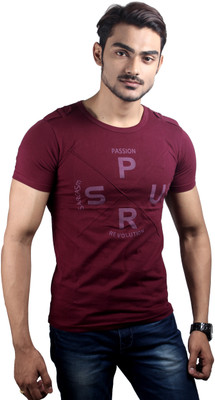 Spur Printed Men' Round Neck Maroon T-Shirt