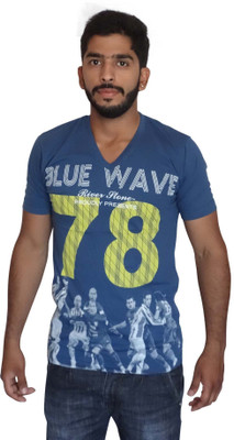 

Uniqe Printed Men's V-neck Blue T-Shirt