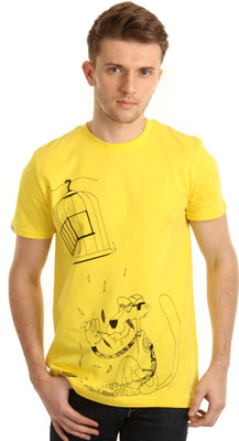 

Puma Graphic Print Men' Round Neck Yellow T-Shirt, Vibrant yellow
