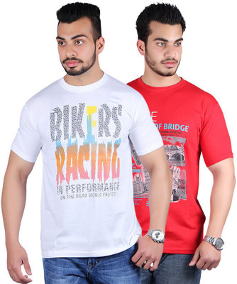 

Shineway Graphic Print Men's Round Neck Multicolor T-Shirt(Pack of 2, Red;white