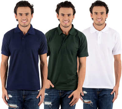 

Blaze Solid Men's Polo Neck Multicolor T-Shirt(Pack of 3, Dark blue;dark green;white