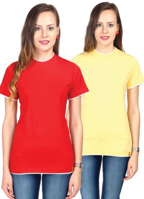 

Campus Sutra Solid Women's Round Neck Red, Yellow T-Shirt(Pack of 2)